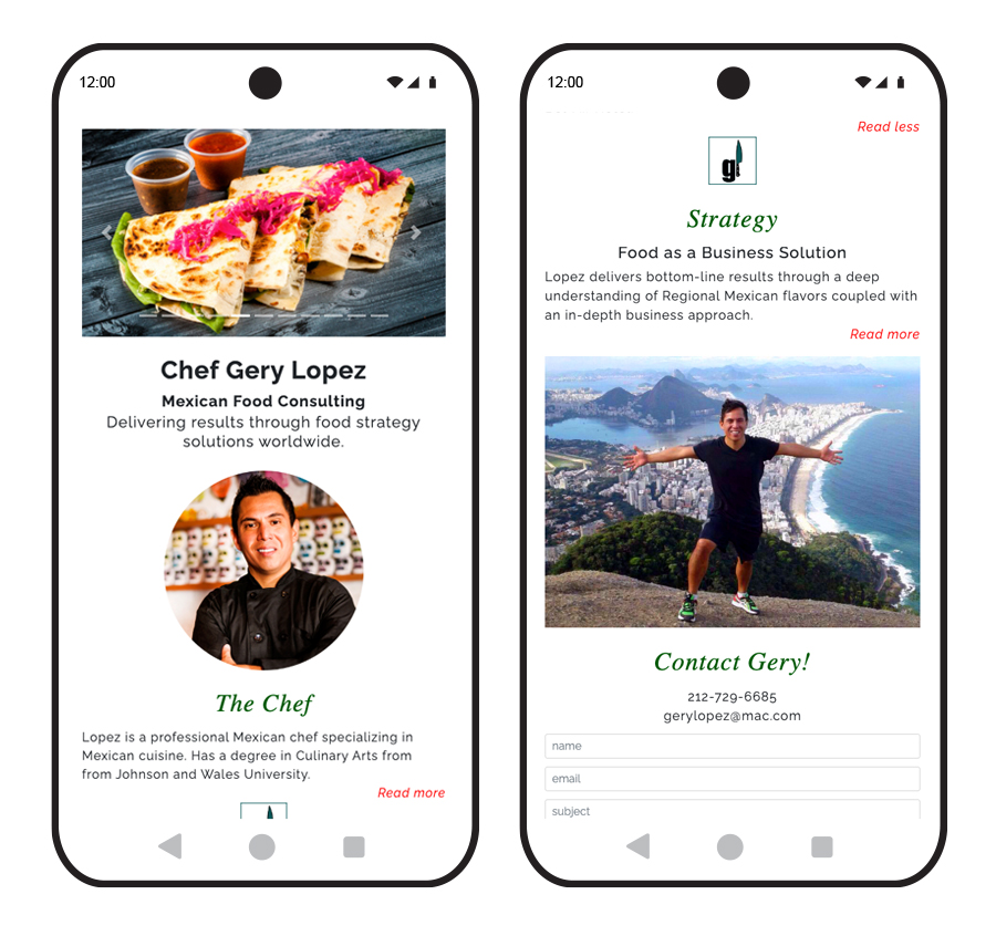 sample image of mobile design of a landing page for Fancy Pies, a pop-up pie shop