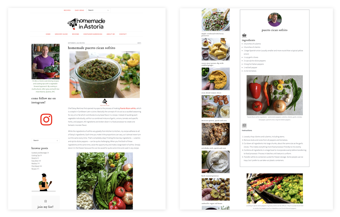 sample page from the Homemade in Astoria blog, Homemade Puerto Rican Sofrito